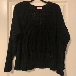 Pink Lily soft, chunky knit black v-neck sweater